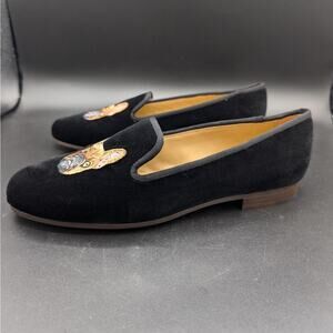 Journey West Loafers Womens 8.5 M Black Velvet French Bulldog Embroidered Shoes